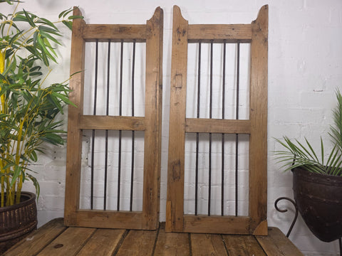 Old Pair Vintage Reclaimed Indian Wooden Iron Saloon Doors Shutters Garden Gates