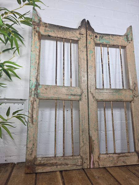 Old Pair Vintage Reclaimed Indian Wooden Iron Saloon Doors Shutters Garden Gates