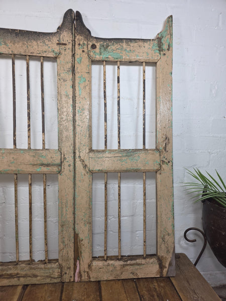 Old Pair Vintage Reclaimed Indian Wooden Iron Saloon Doors Shutters Garden Gates