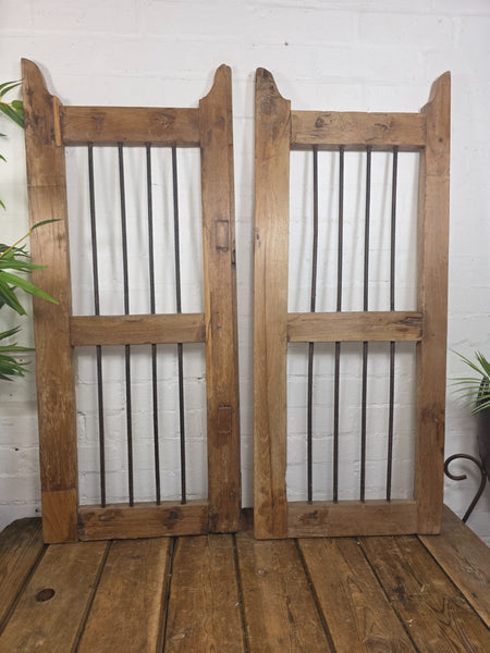 Old Pair Vintage Reclaimed Indian Wooden Iron Saloon Doors Shutters Garden Gates