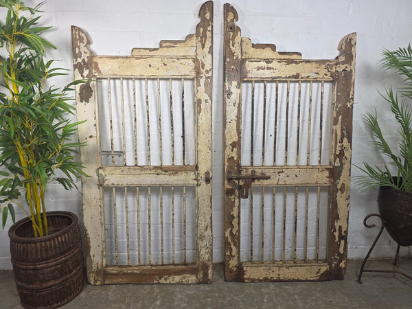 Old Pair Vintage Reclaimed Indian Wooden Iron Saloon Doors Shutters Garden Gates