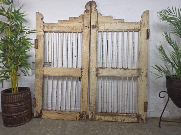 Old Pair Vintage Reclaimed Indian Wooden Iron Saloon Doors Shutters Garden Gates