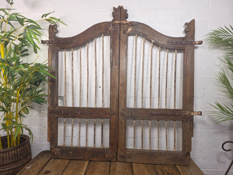 Old Pair Vintage Reclaimed Indian Wooden Iron Saloon Doors Shutters Garden Gates