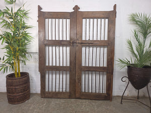 Old Pair Vintage Reclaimed Indian Wooden Iron Saloon Doors Shutters Garden Gates