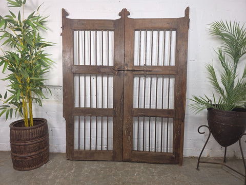 Old Pair Vintage Reclaimed Indian Wooden Iron Saloon Doors Shutters Garden Gates