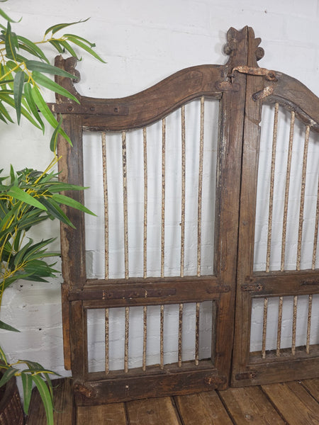 Old Pair Vintage Reclaimed Indian Wooden Iron Saloon Doors Shutters Garden Gates