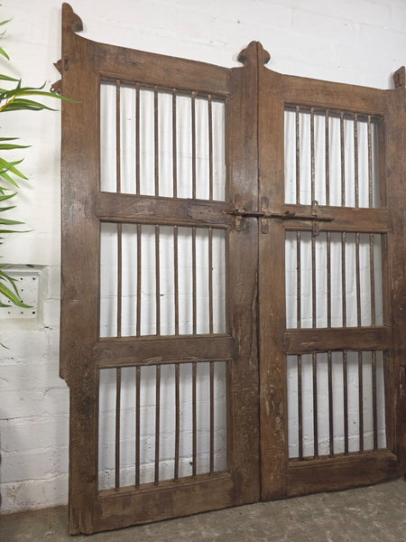 Old Pair Vintage Reclaimed Indian Wooden Iron Saloon Doors Shutters Garden Gates