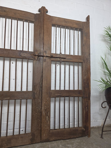 Old Pair Vintage Reclaimed Indian Wooden Iron Saloon Doors Shutters Garden Gates