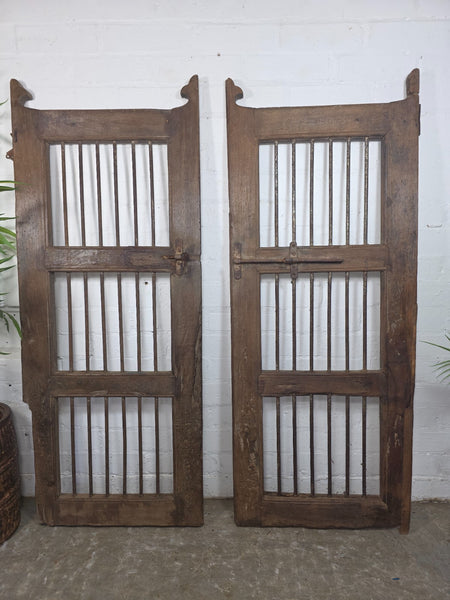 Old Pair Vintage Reclaimed Indian Wooden Iron Saloon Doors Shutters Garden Gates