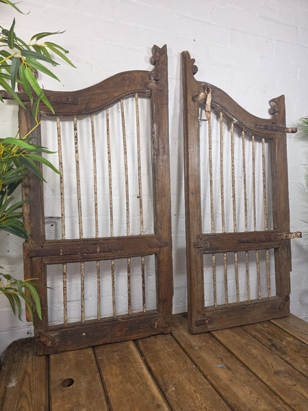 Old Pair Vintage Reclaimed Indian Wooden Iron Saloon Doors Shutters Garden Gates