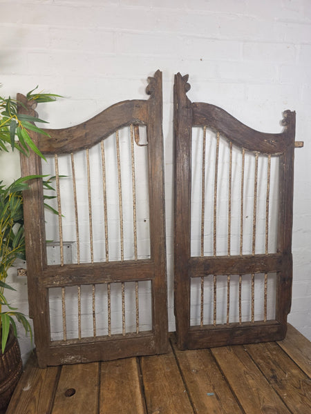 Old Pair Vintage Reclaimed Indian Wooden Iron Saloon Doors Shutters Garden Gates