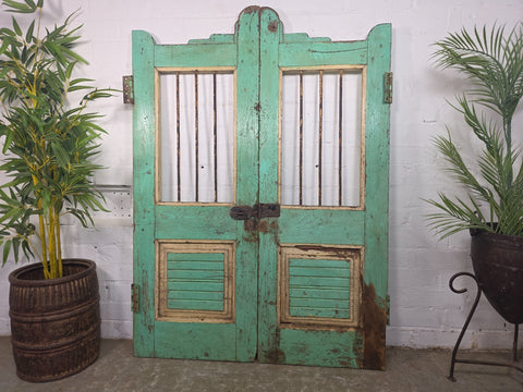 Old Pair Vintage Reclaimed Indian Wooden Iron Saloon Doors Shutters Garden Gates