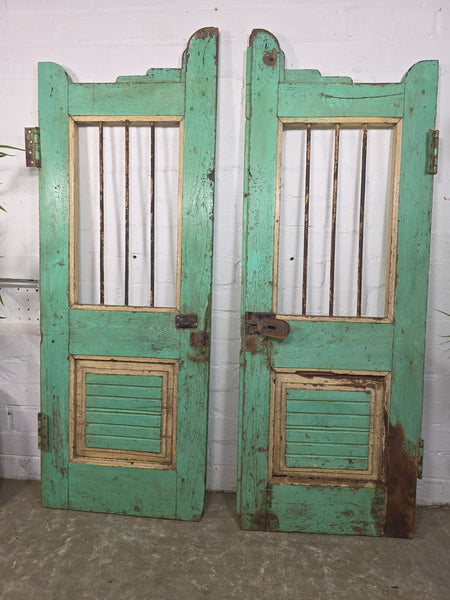 Old Pair Vintage Reclaimed Indian Wooden Iron Saloon Doors Shutters Garden Gates