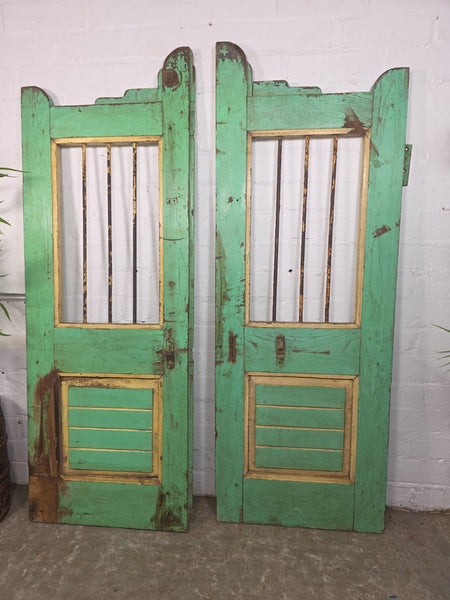 Old Pair Vintage Reclaimed Indian Wooden Iron Saloon Doors Shutters Garden Gates