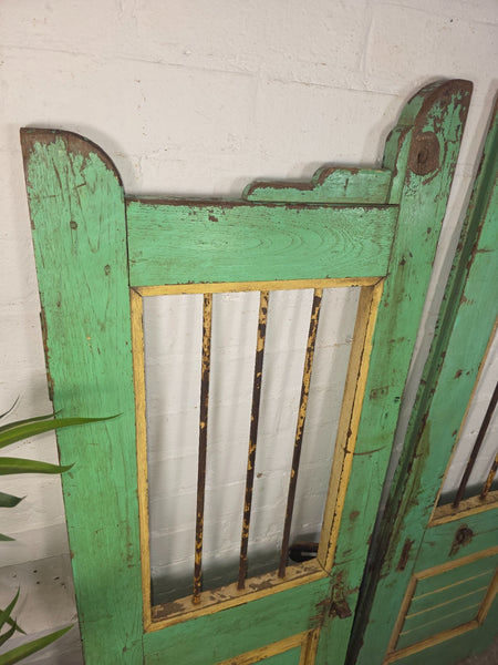 Old Pair Vintage Reclaimed Indian Wooden Iron Saloon Doors Shutters Garden Gates