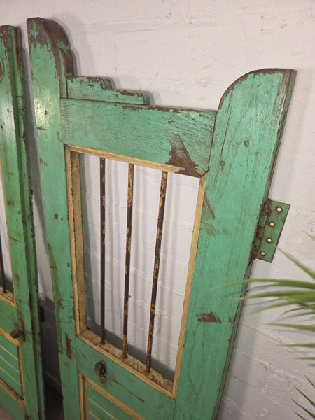Old Pair Vintage Reclaimed Indian Wooden Iron Saloon Doors Shutters Garden Gates