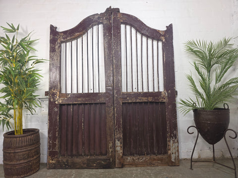 Old Pair Vintage Reclaimed Indian Wooden Iron Saloon Doors Shutters Garden Gates