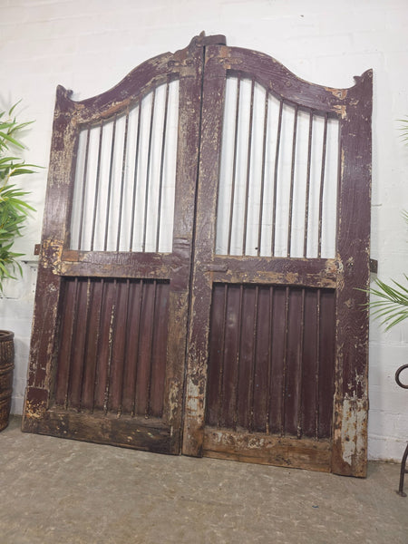Old Pair Vintage Reclaimed Indian Wooden Iron Saloon Doors Shutters Garden Gates