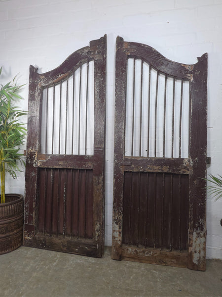 Old Pair Vintage Reclaimed Indian Wooden Iron Saloon Doors Shutters Garden Gates
