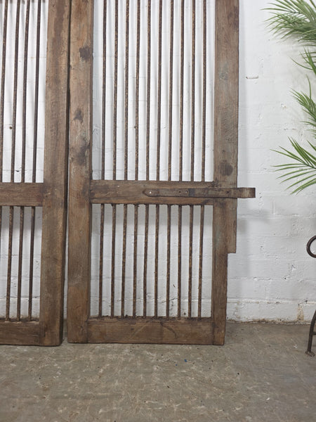 Old Pair Vintage Reclaimed Indian Wooden Iron Saloon Doors Shutters Garden Gates
