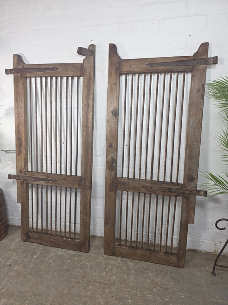 Old Pair Vintage Reclaimed Indian Wooden Iron Saloon Doors Shutters Garden Gates