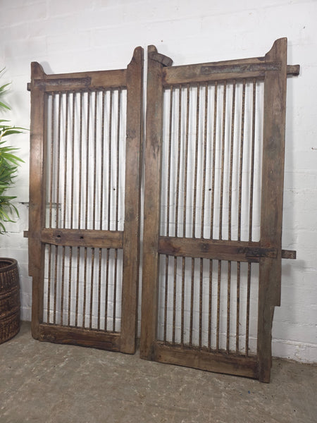 Old Pair Vintage Reclaimed Indian Wooden Iron Saloon Doors Shutters Garden Gates