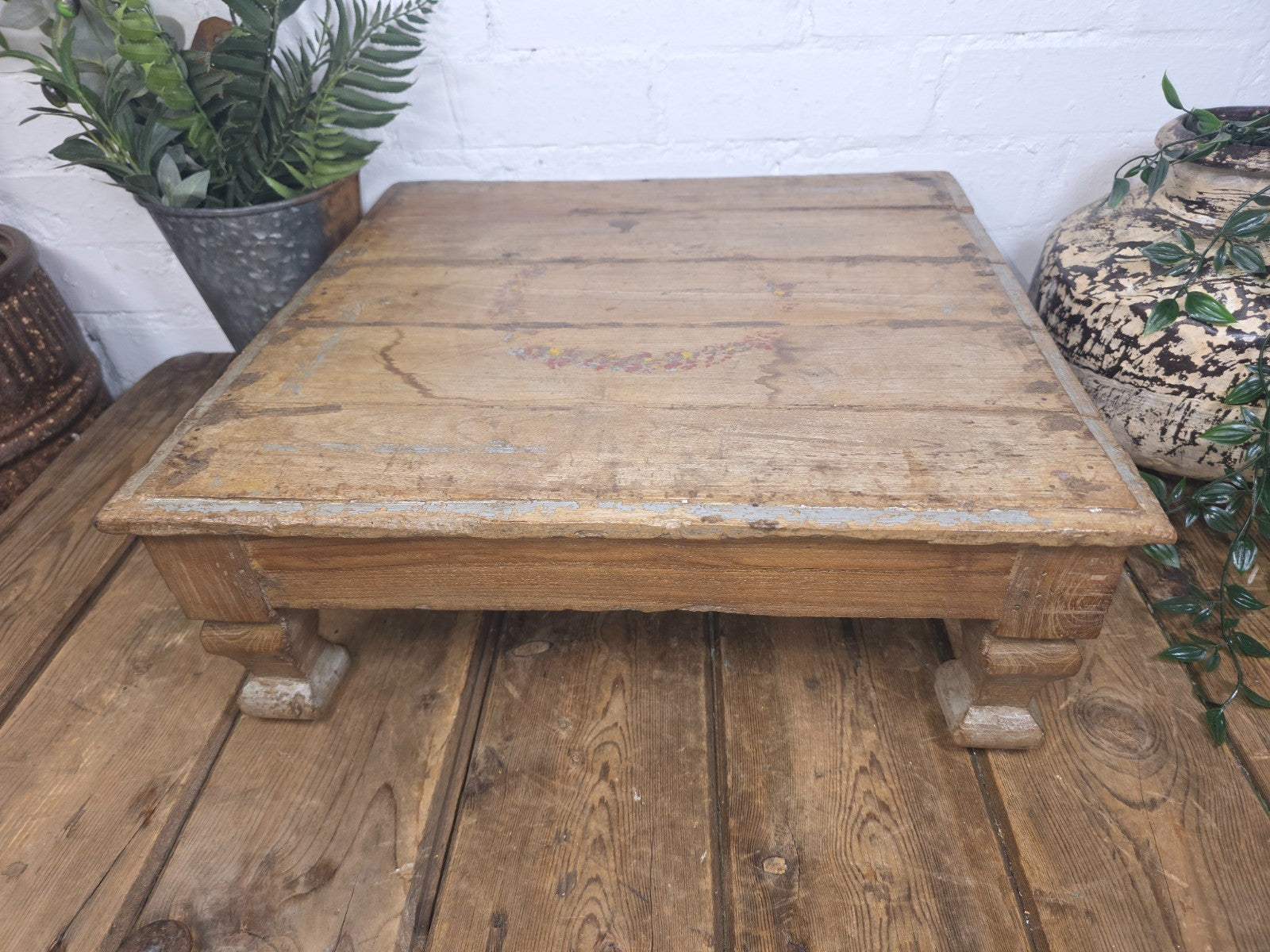 Vintage Antique Rustic Wabi Sabi Primitive Indian Low Wooden Bajot Table