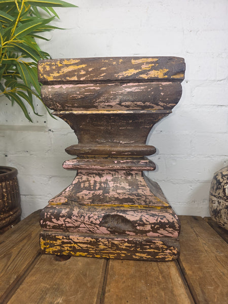 Vintage Antique Indian Hand Carved Pillar Base Side Table Plant Stand Plinth