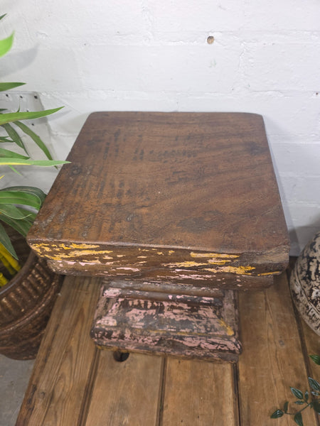 Vintage Antique Indian Hand Carved Pillar Base Side Table Plant Stand Plinth