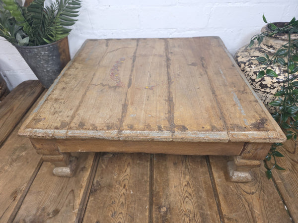 Vintage Antique Rustic Wabi Sabi Primitive Indian Low Wooden Bajot Table