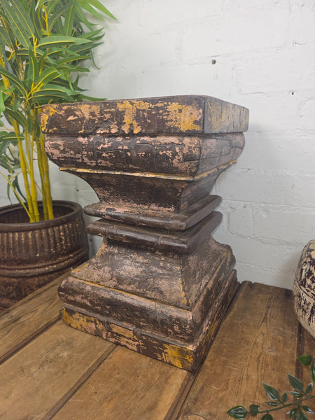 Vintage Antique Indian Hand Carved Pillar Base Side Table Plant Stand Plinth