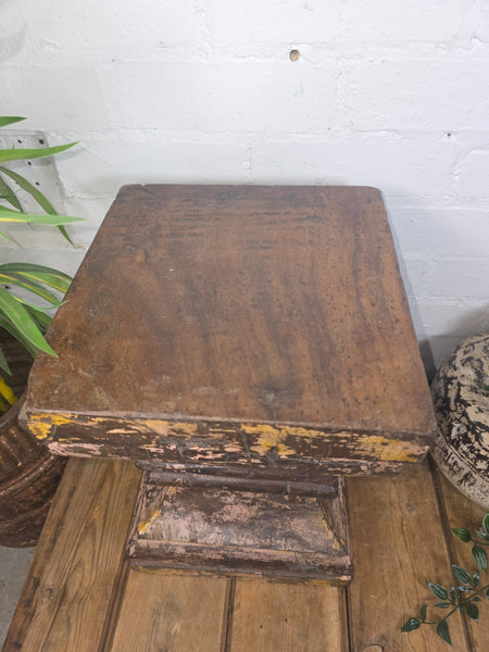 Vintage Antique Indian Hand Carved Pillar Base Side Table Plant Stand Plinth