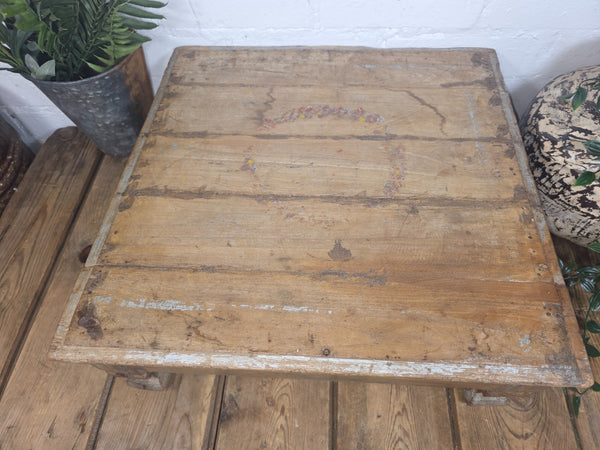Vintage Antique Rustic Wabi Sabi Primitive Indian Low Wooden Bajot Table