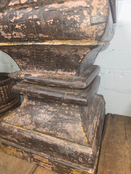 Vintage Antique Indian Hand Carved Pillar Base Side Table Plant Stand Plinth