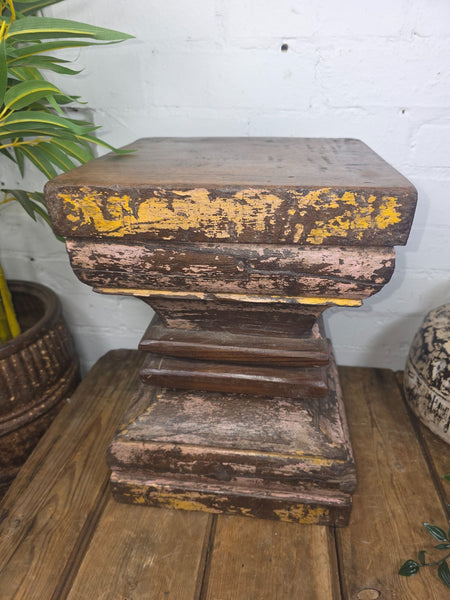Vintage Antique Indian Hand Carved Pillar Base Side Table Plant Stand Plinth
