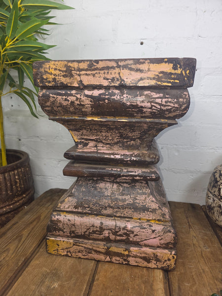 Vintage Antique Indian Hand Carved Pillar Base Side Table Plant Stand Plinth