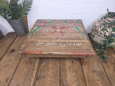 Vintage Antique Rustic Wabi Sabi Primitive Indian Low Wooden Bajot Table