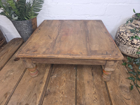 Vintage Antique Rustic Wabi Sabi Primitive Indian Low Wooden Bajot Table