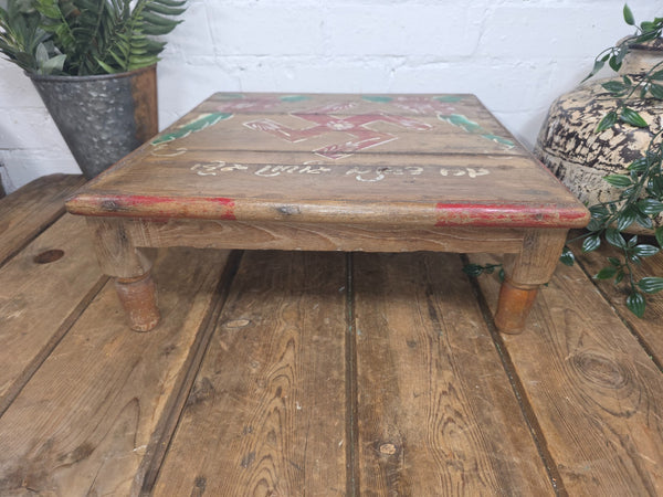 Vintage Antique Rustic Wabi Sabi Primitive Indian Low Wooden Bajot Table