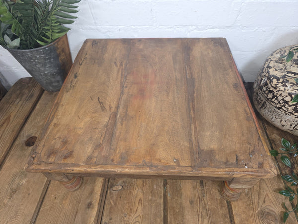 Vintage Antique Rustic Wabi Sabi Primitive Indian Low Wooden Bajot Table