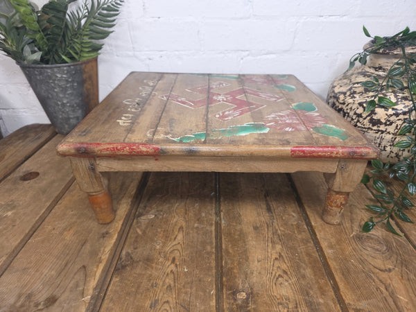 Vintage Antique Rustic Wabi Sabi Primitive Indian Low Wooden Bajot Table