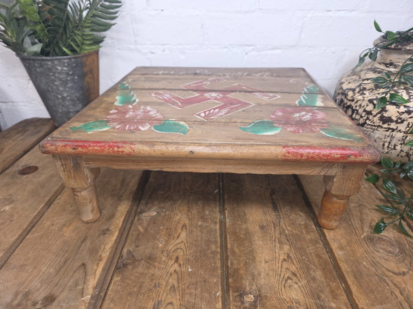 Vintage Antique Rustic Wabi Sabi Primitive Indian Low Wooden Bajot Table