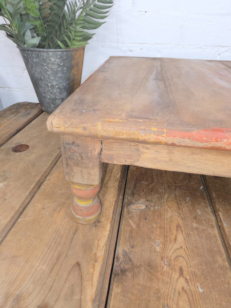 Vintage Antique Rustic Wabi Sabi Primitive Indian Low Wooden Bajot Table