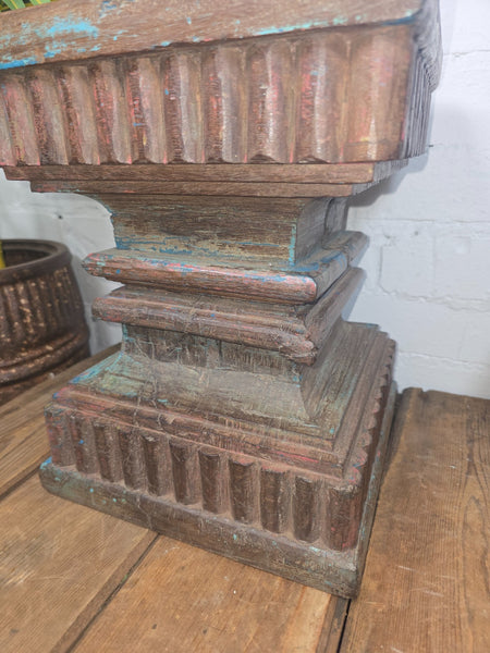 Vintage Antique Indian Hand Carved Pillar Base Side Table Plant Stand Plinth