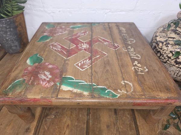Vintage Antique Rustic Wabi Sabi Primitive Indian Low Wooden Bajot Table