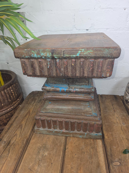 Vintage Antique Indian Hand Carved Pillar Base Side Table Plant Stand Plinth
