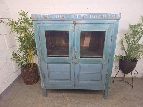 Vintage Reclaimed Indian Glazed Wooden Free Standing Kitchen Drinks Cabinet
