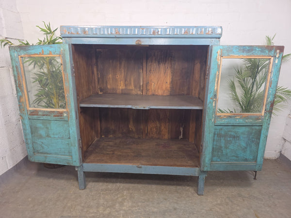 Vintage Reclaimed Indian Glazed Wooden Free Standing Kitchen Drinks Cabinet