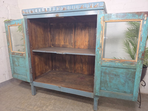 Vintage Reclaimed Indian Glazed Wooden Free Standing Kitchen Drinks Cabinet