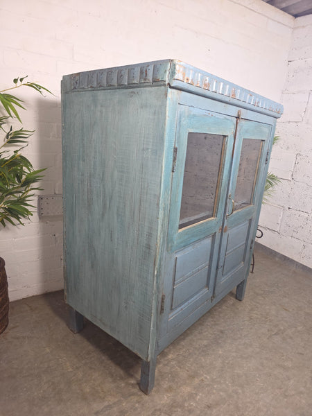 Vintage Reclaimed Indian Glazed Wooden Free Standing Kitchen Drinks Cabinet